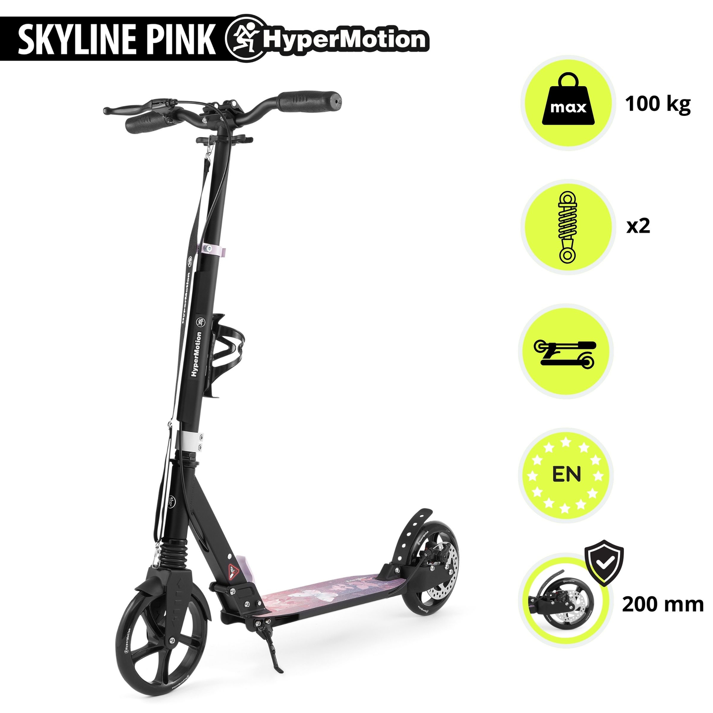 Scooter a due ruote per giovani adulti - con ammortizzatore - HyperMotion Skyline - rosa, alluminio - 100kg