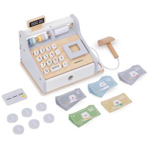 Registratore di cassa in legno con accessori