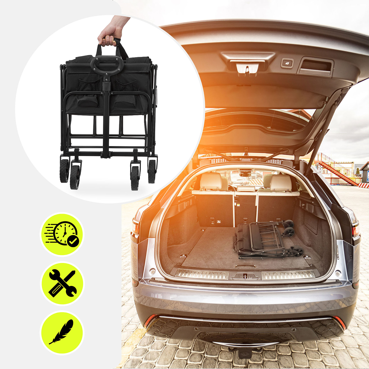 Carrozzina da spiaggia pieghevole HyperMotion - nero, 80 kg