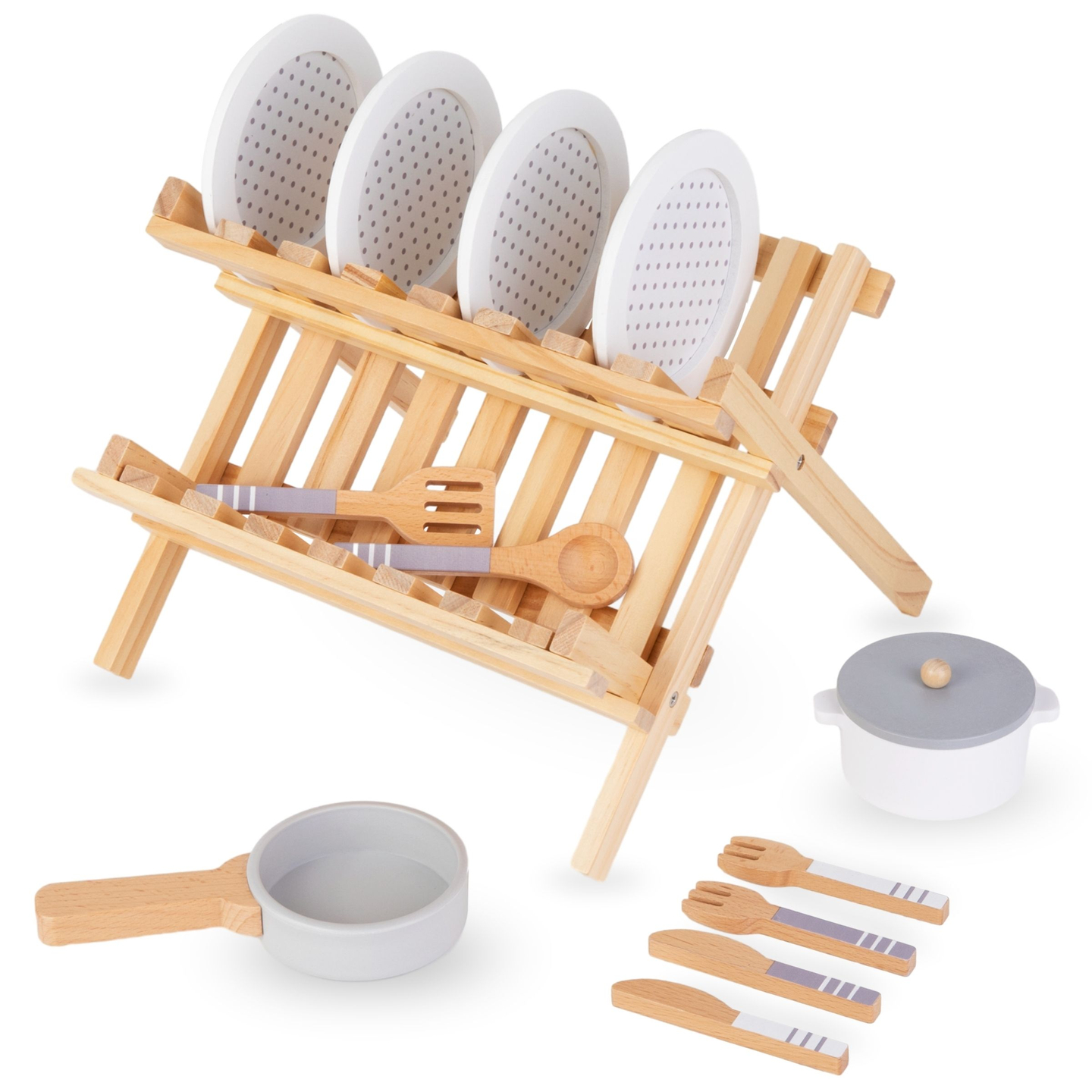 Accessori da cucina in legno con asciugapentole - set per bambini