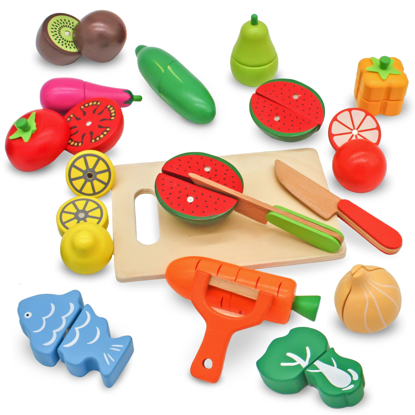 Frutta e verdura in legno da tagliare