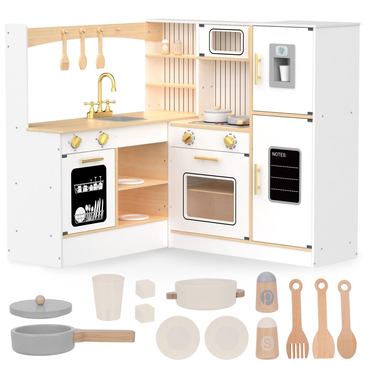 Cucina ad angolo interattiva in legno XXXL con frigorifero, microonde, forno, lavastoviglie e accessori - bianco