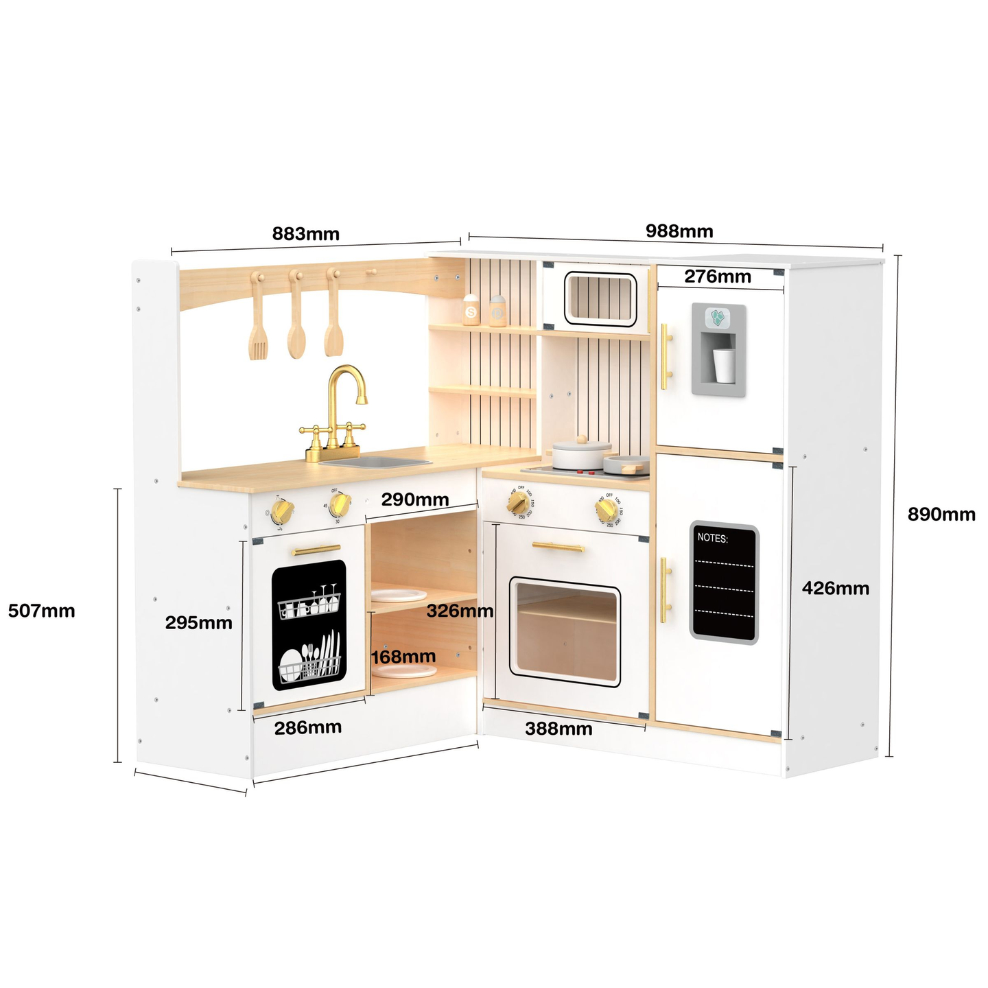 Cucina ad angolo interattiva in legno XXXL con frigorifero, microonde, forno, lavastoviglie e accessori - bianco