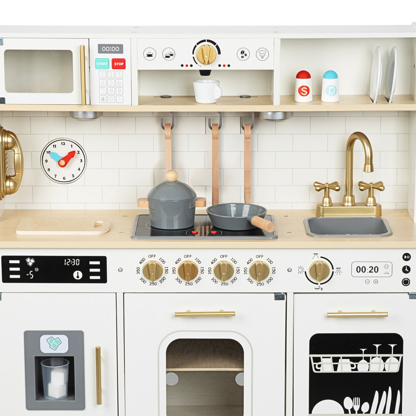 Cucina interattiva XXL in legno con accessori e illuminazione a LED - su due livelli