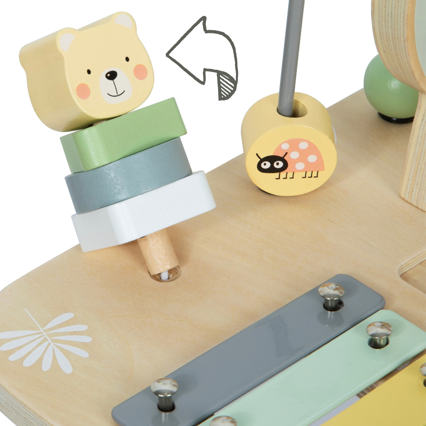 Tavolo musicale educativo 7 in 1 in legno con piatti e gong - giungla selvaggia