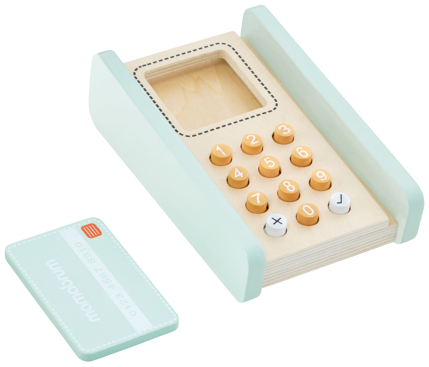 Grande negozio in legno - bancarella e teatro 2 in 1 con bilancia, terminale di pagamento, frutta e verdura