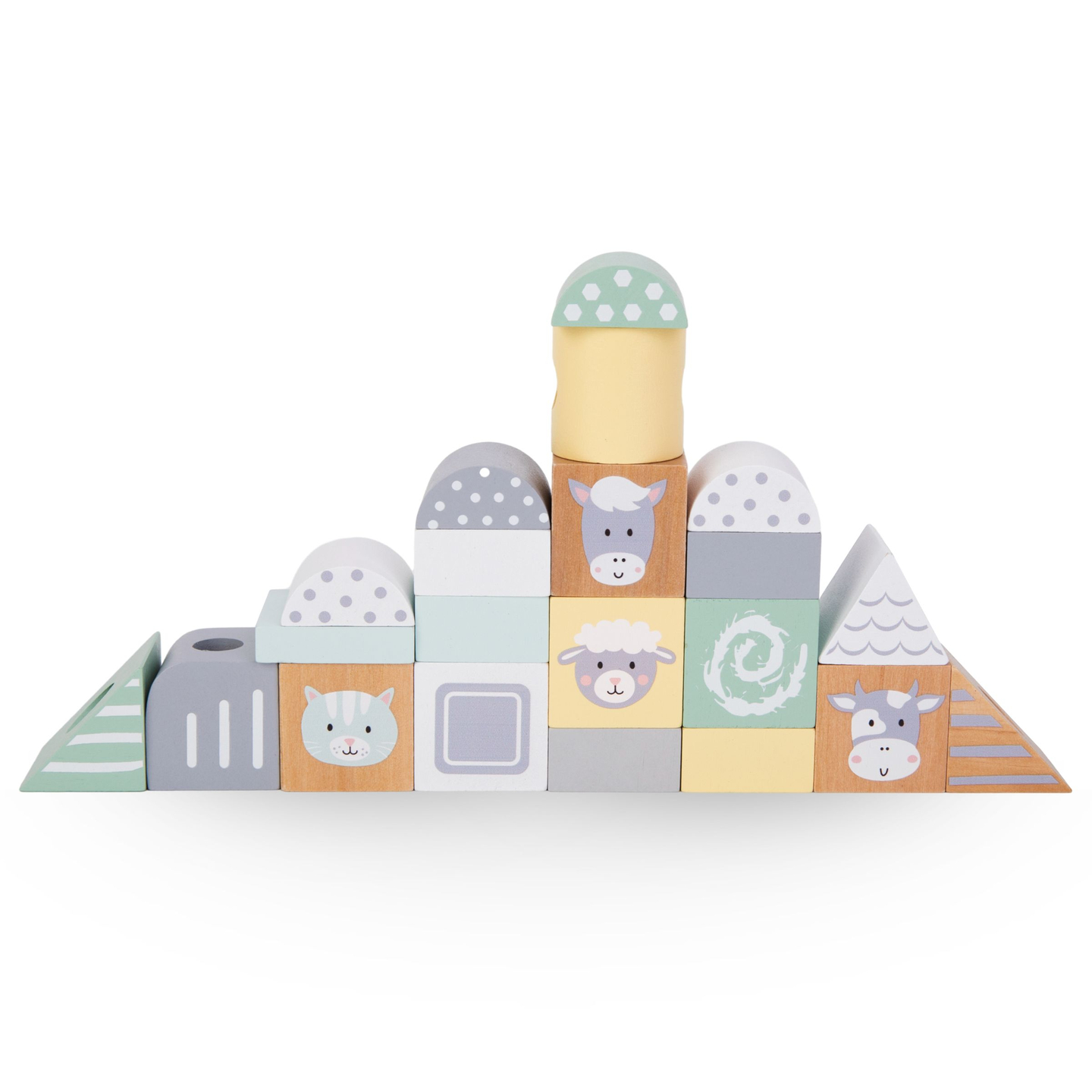 Treno di legno con blocchi per bambino - Fattoria