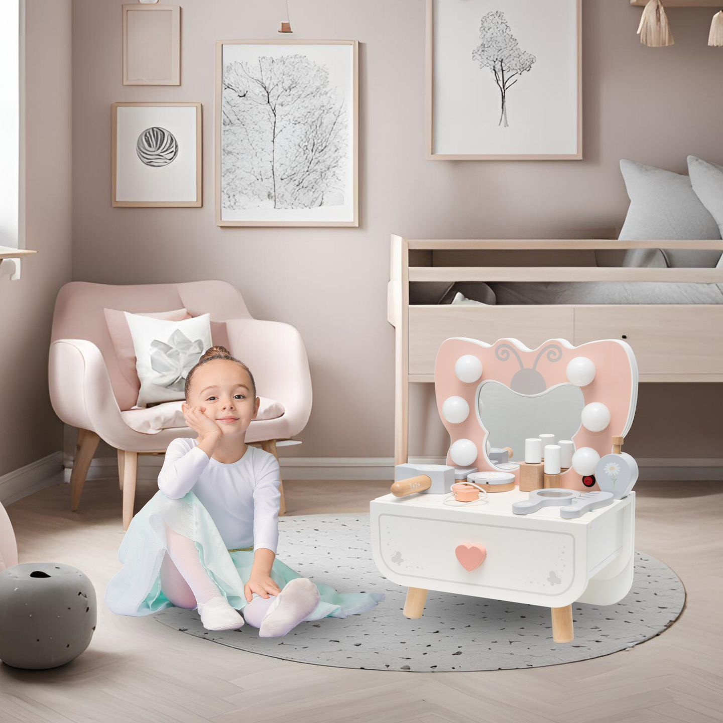 Mini toletta in legno con illuminazione a LED - Butterfly