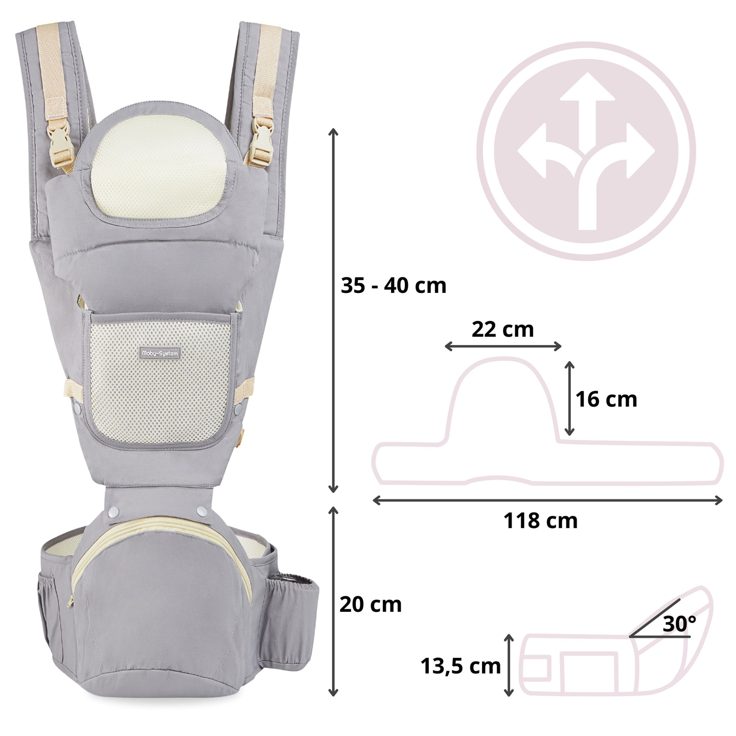 Marsupio ergonomico - AMY 10in1 - 0-36 mesi, grigio