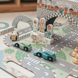 Valigia magnetica con pista, veicoli in legno e accessori stradali