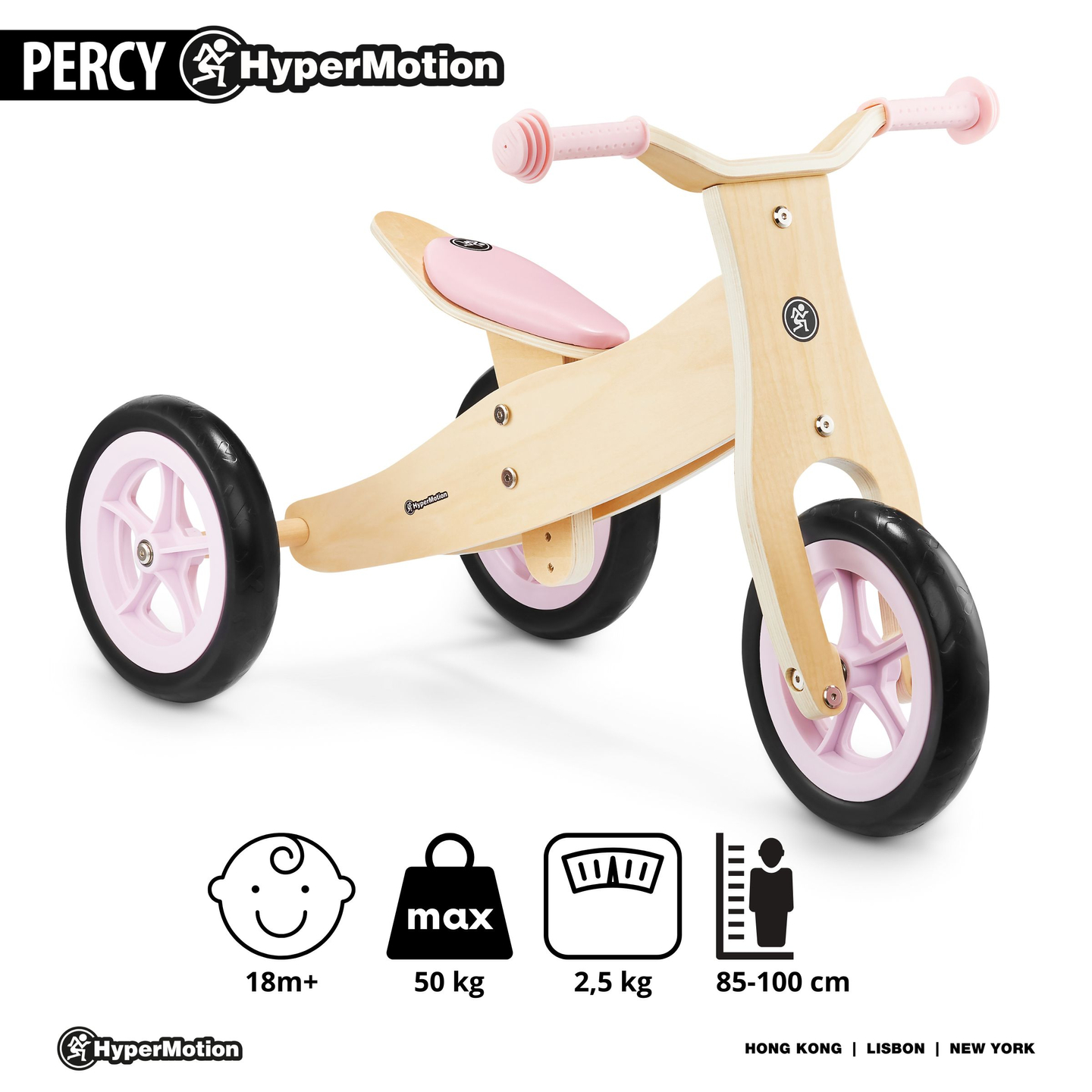 Triciclo in legno e bici senza pedali 2in1 - HyperMotion PERCY - rosa