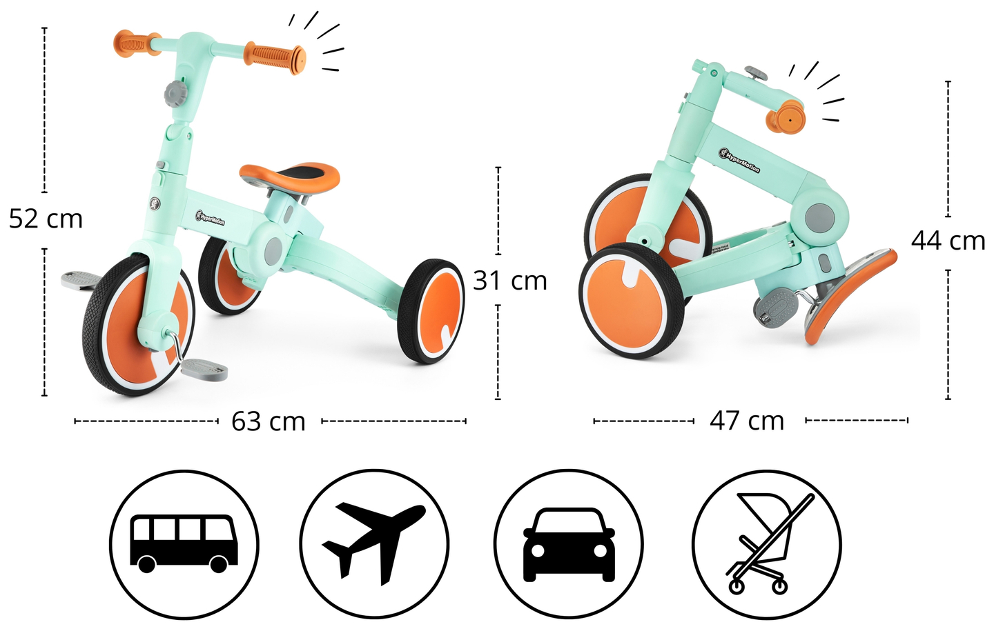 Triciclo per bambini, bici da fondo, passeggino - 5 in 1 di HyperMotion