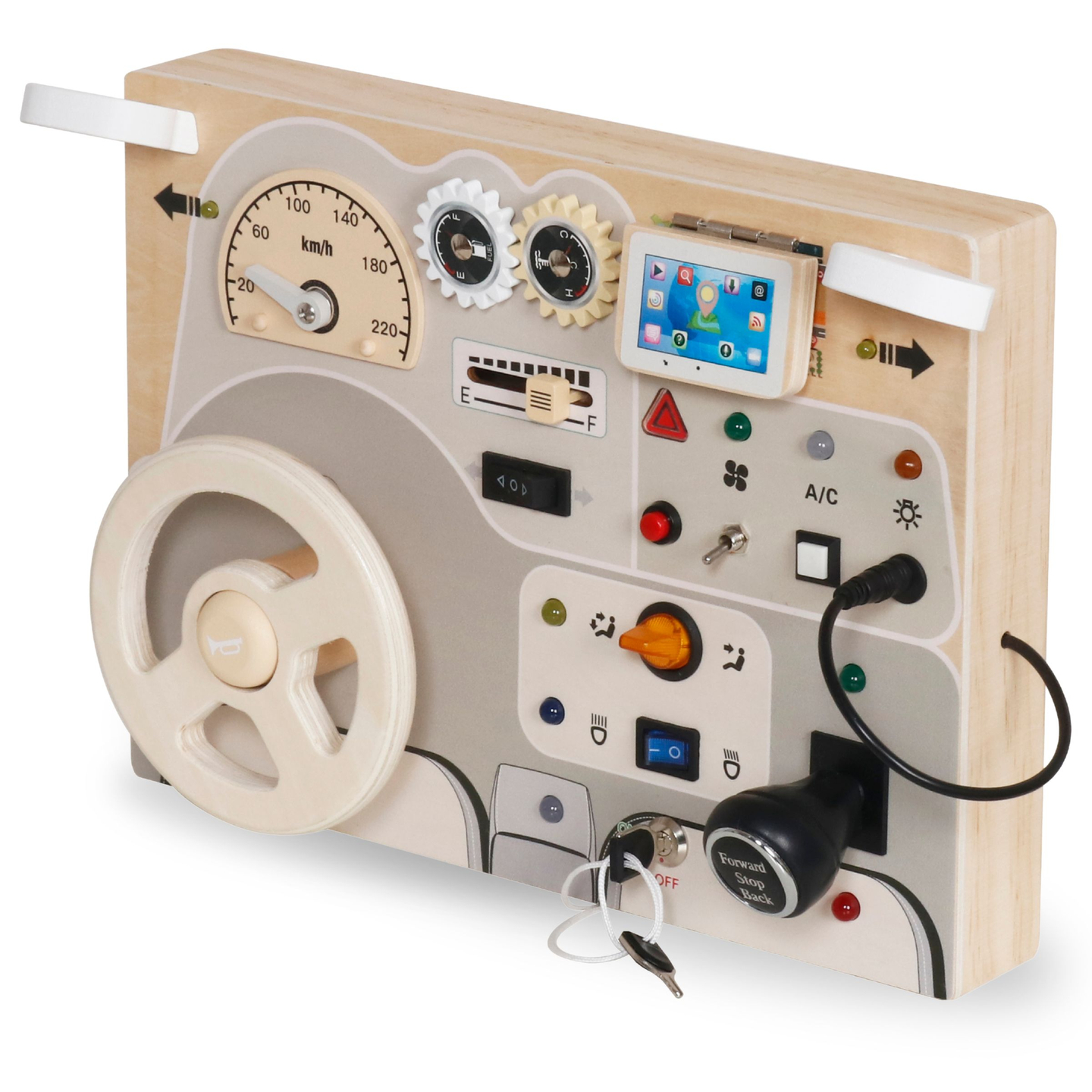Tavola da gioco montessoriana in legno per bambini piccoli - cruscotto dell'automobile