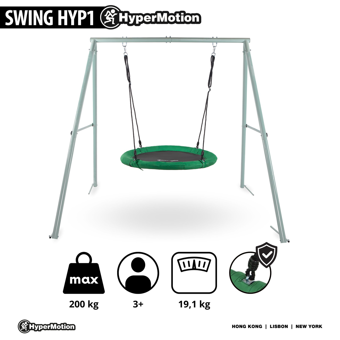 Altalena da giardino a nido di cicogna con telaio e corde