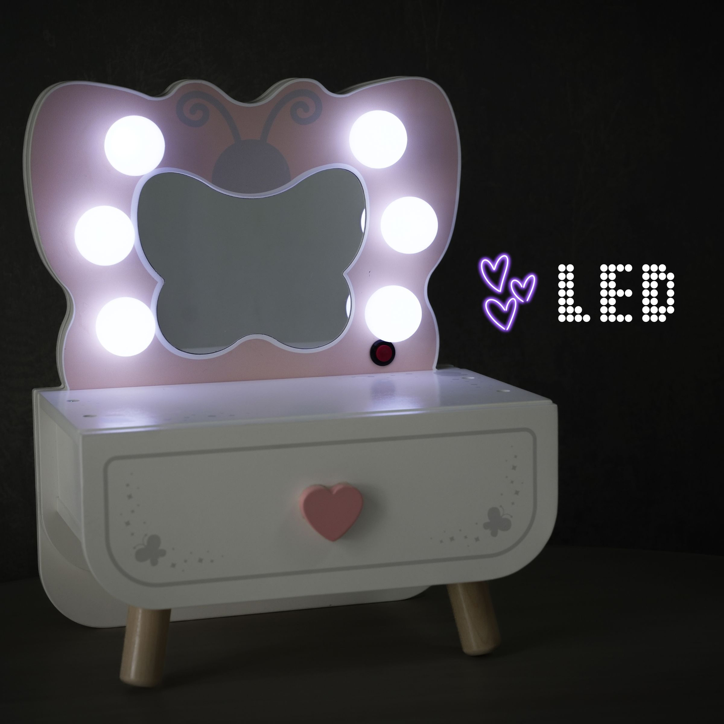 Mini toletta in legno con illuminazione a LED - Butterfly