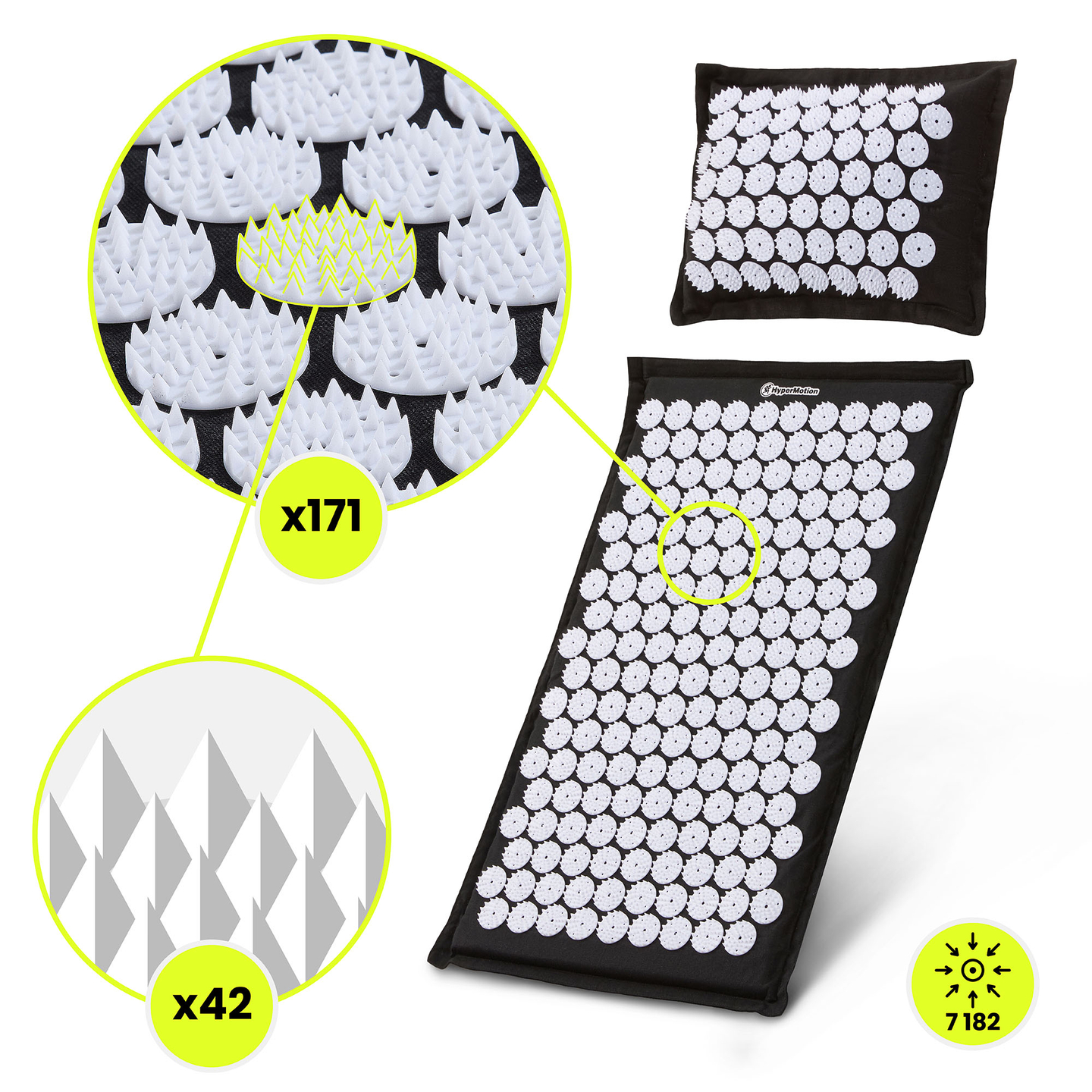 Tappetino per agopressione in lino ecologico con cuscino in fibra di cocco e grano saraceno – 68 cm HyperMotion nero e bianco
