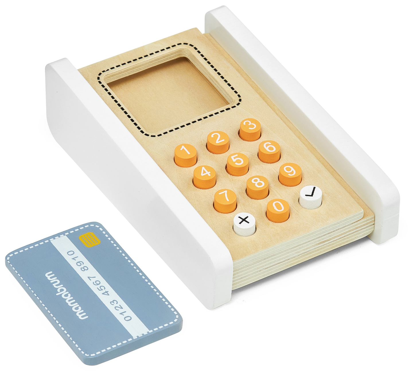 Mini market - negozio con bilancia, terminale, carta di pagamento e frutta