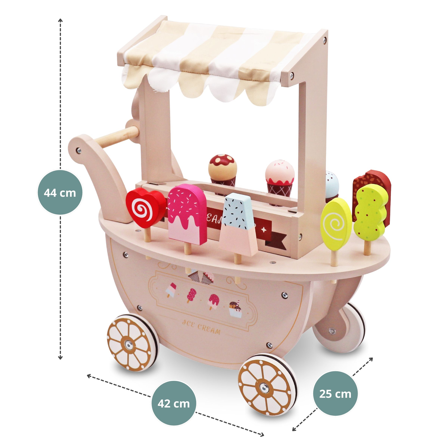 Gelateria in legno per bambini - carrello su ruote con accessori