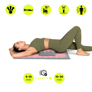 Tappetino per agopressione in lino ecologico con cuscino in fibra di cocco e grano saraceno – 68 cm HyperMotion grigio e rosa