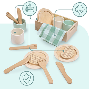 Set da pranzo per bambini in legno con tovagliette verdi