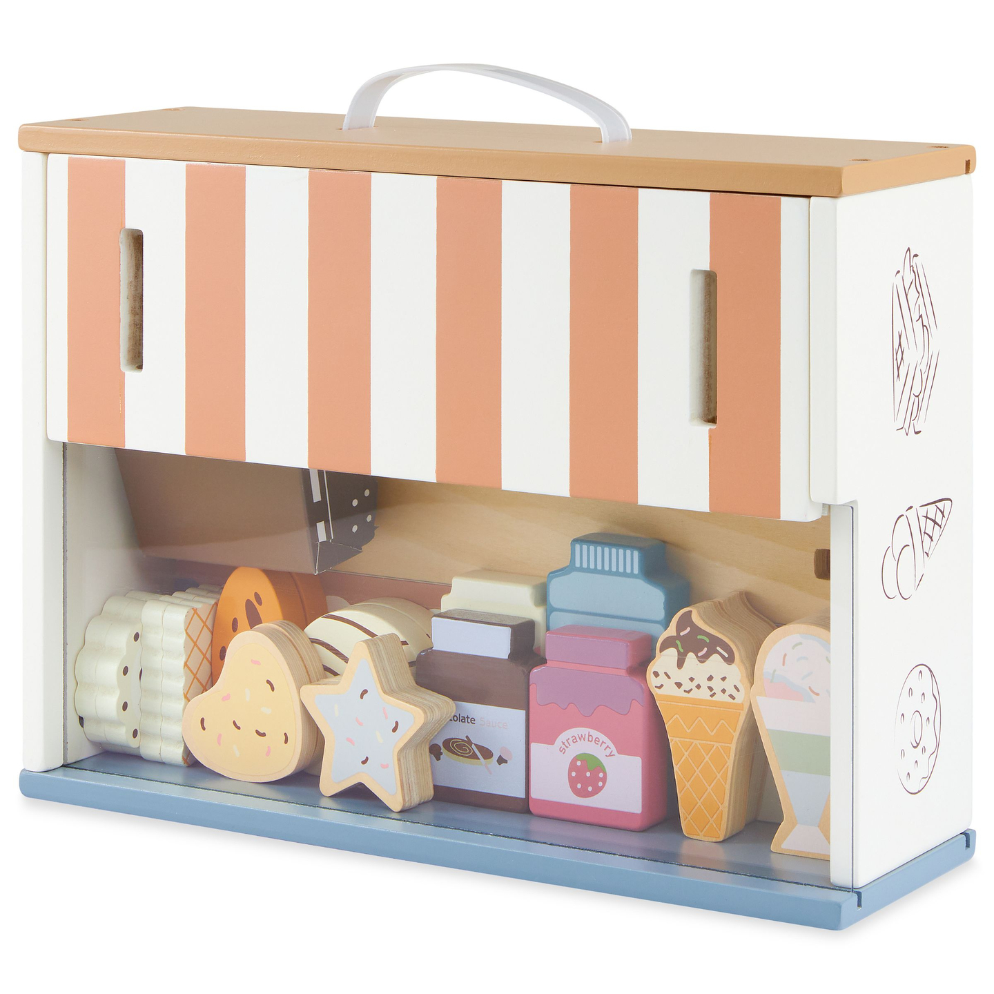 Negozio pieghevole in legno - bar, pasticceria con accessori