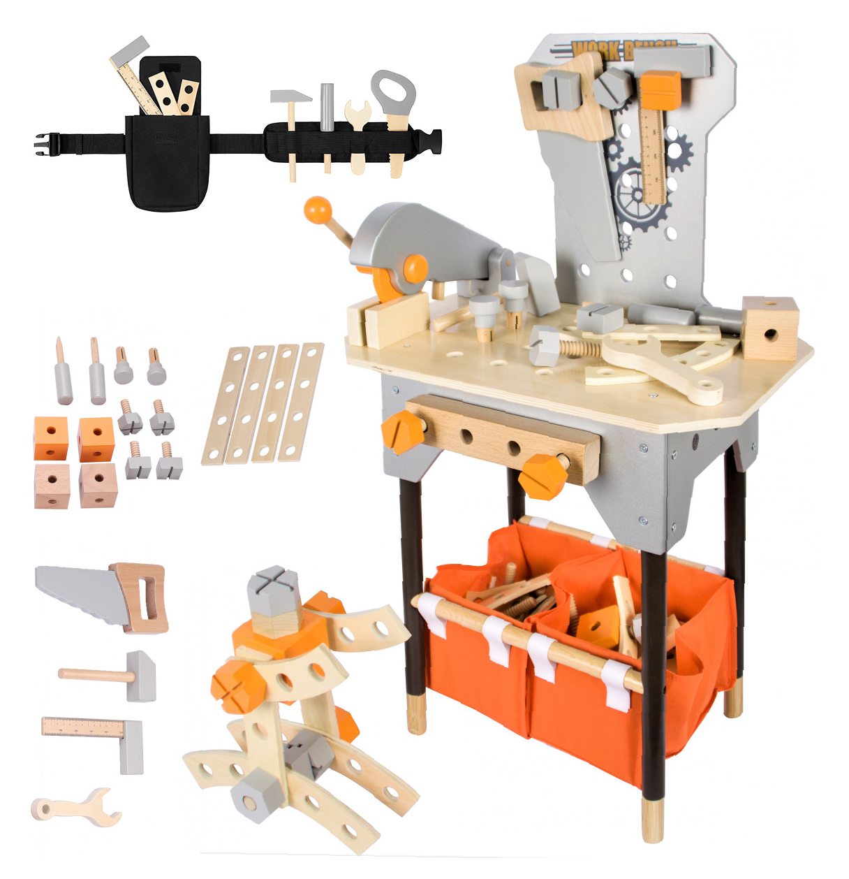 Grande laboratorio di legno - oltre 100 pezzi! Sega mobile! + Cintura porta attrezzi