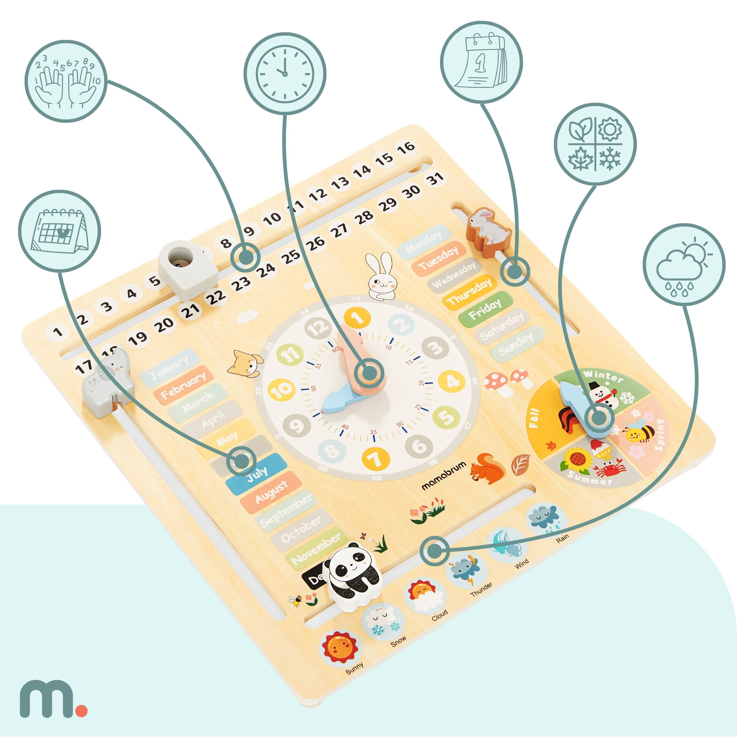 Calendario in legno per bambini 6in1