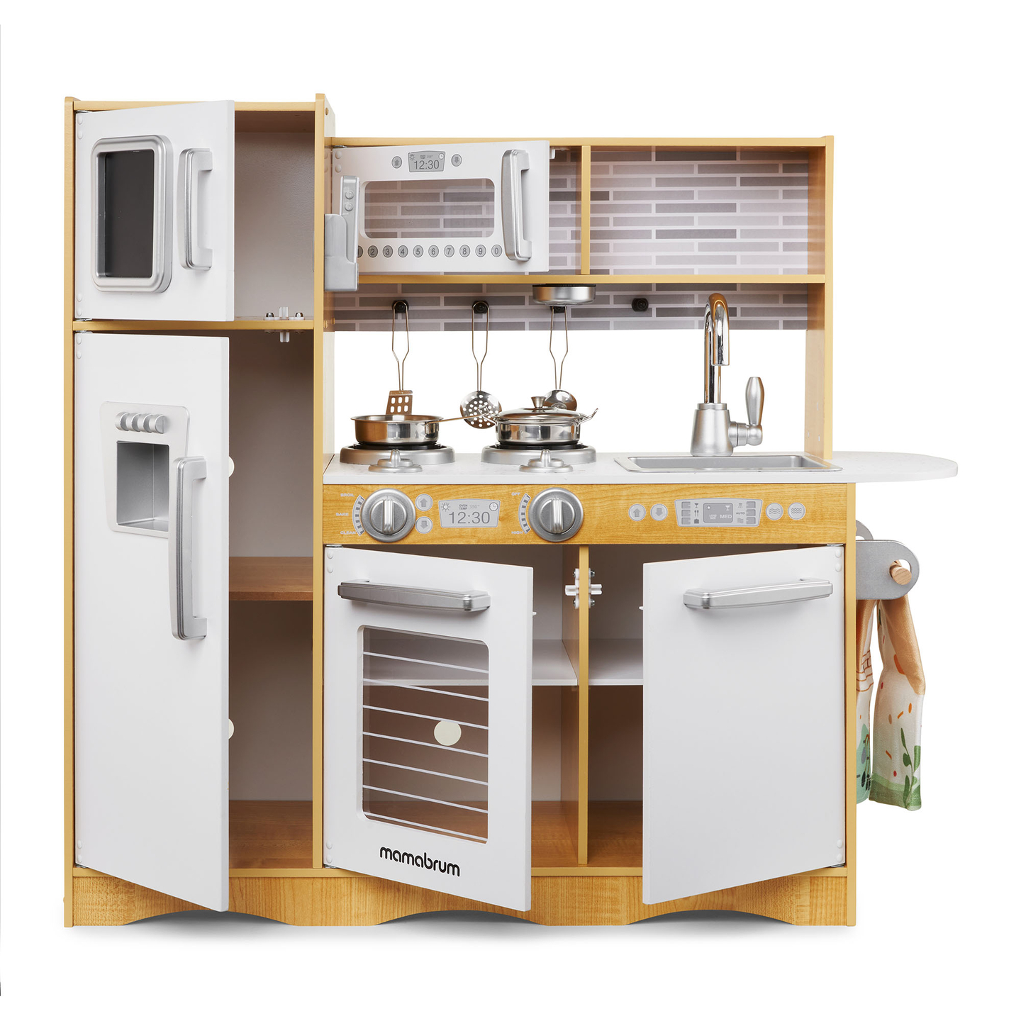 Cucina in legno XXL con illuminazione a LED, grembiule e accessori