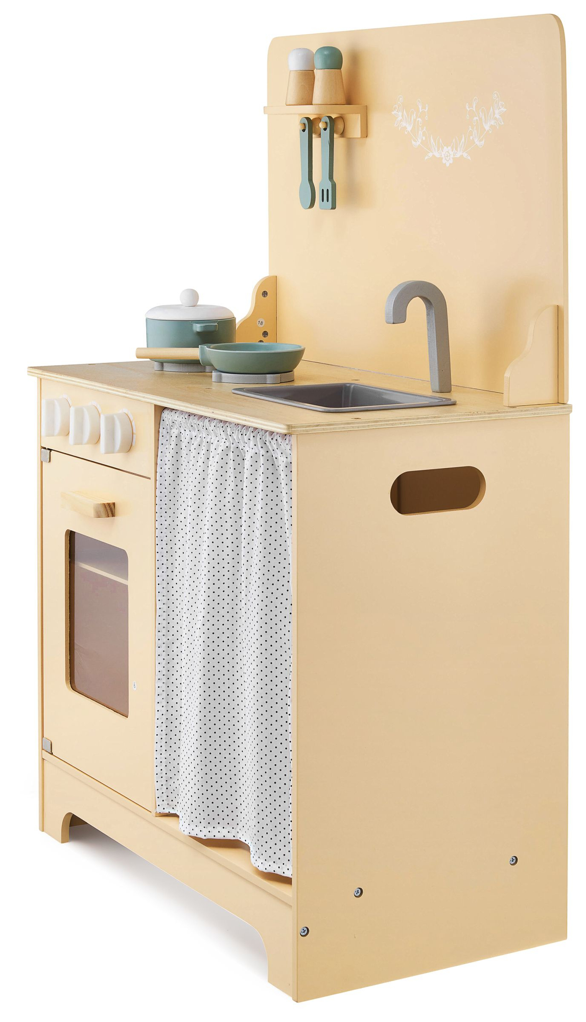 Cucina in legno con grembiule, accessori e illuminazione a LED