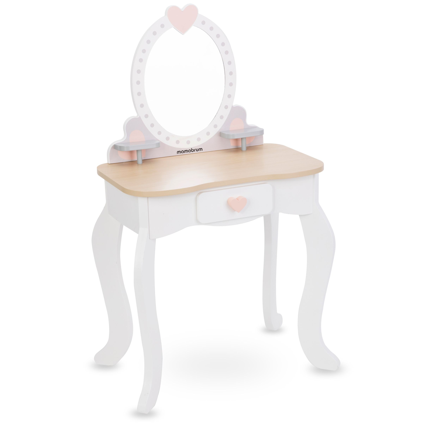 Tavolino da toilette in legno con sgabello e accessori