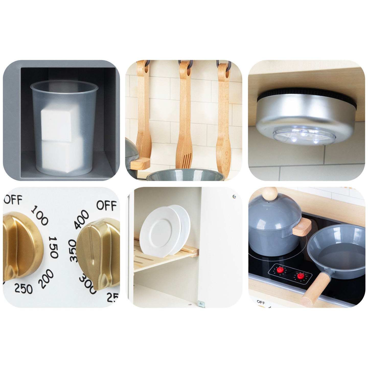 Cucina interattiva XXL in legno con accessori e illuminazione a LED - su due livelli