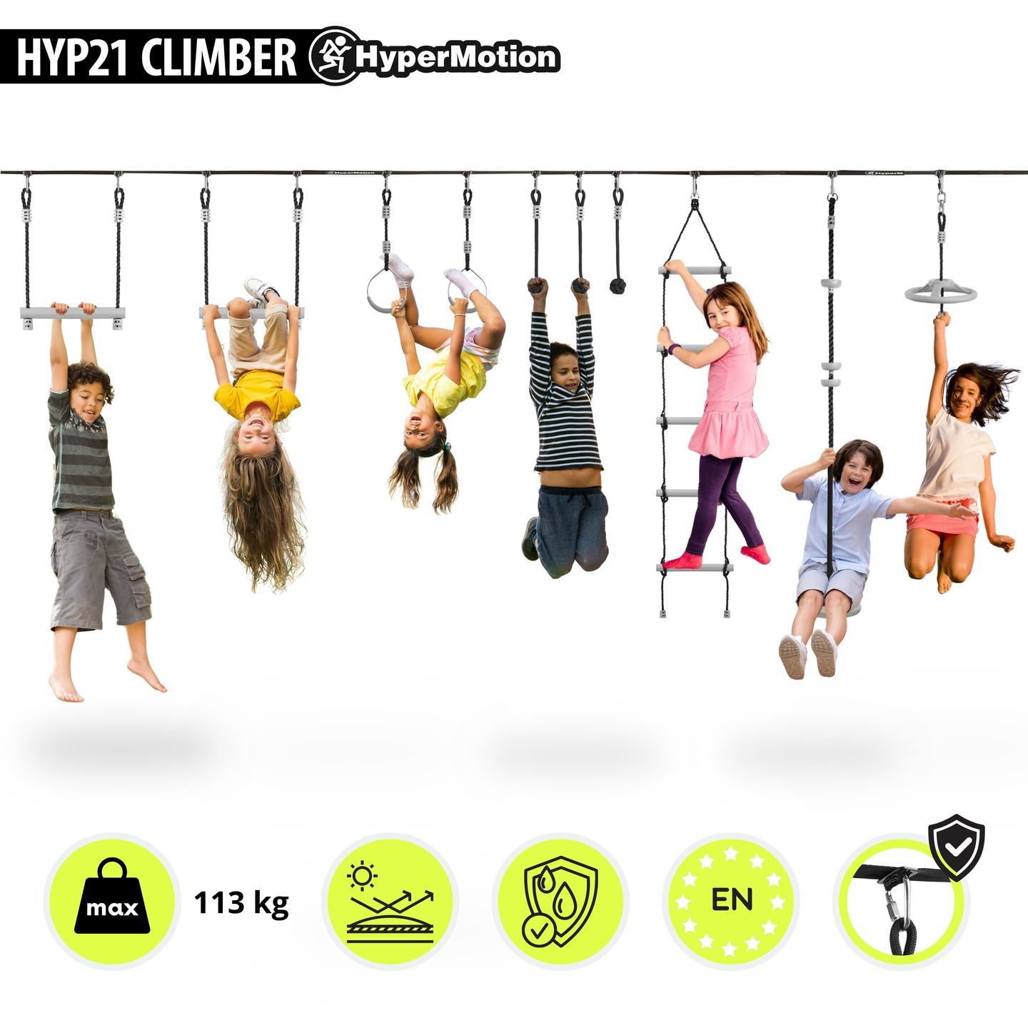 Percorso ad ostacoli Ninja per bambini - Set di slackline HyperMotion - 10 ostacoli