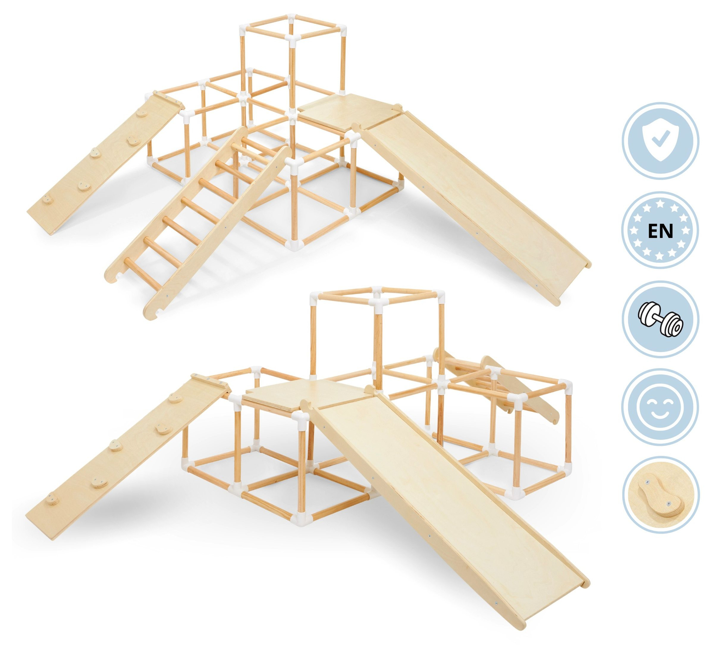 Grande parco giochi domestico XXL in legno - scivolo, scala, parete d'arrampicata, cubi per arrampicata