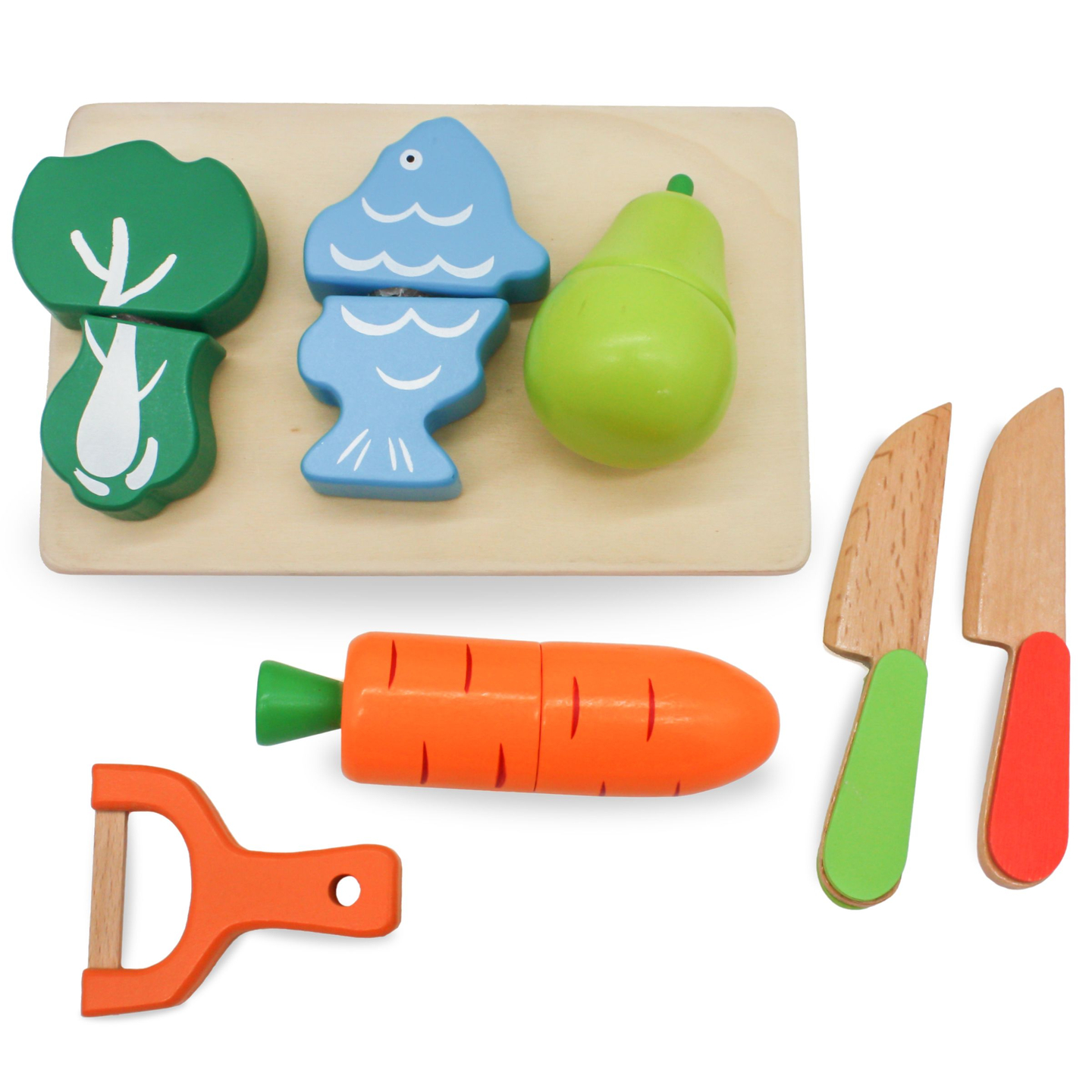 Frutta e verdura in legno da tagliare