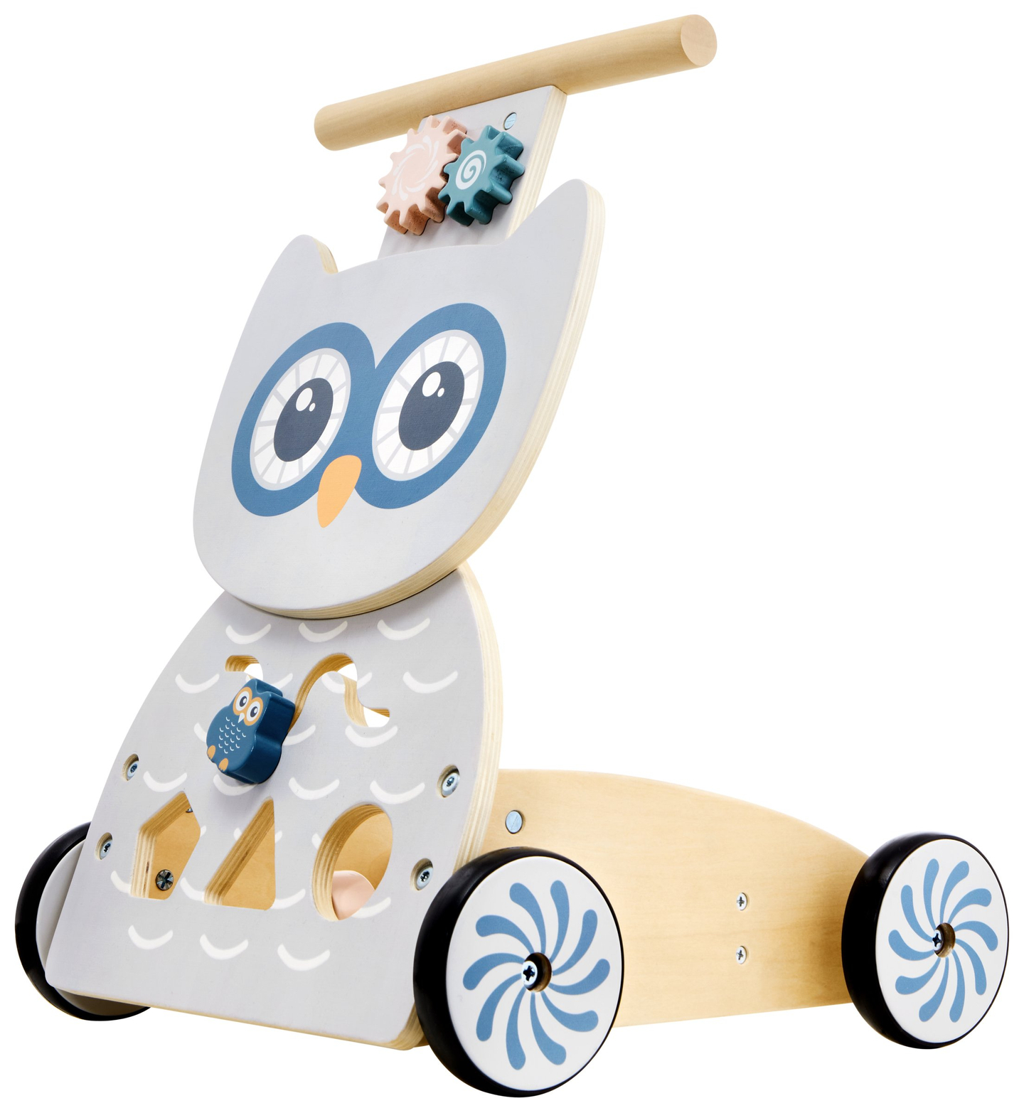 Passeggino multifunzionale in legno - spingi - passeggino con blocchi - Gufo