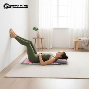 Tappetino per agopressione in lino ecologico con cuscino in fibra di cocco e grano saraceno – 68 cm HyperMotion grigio e rosa