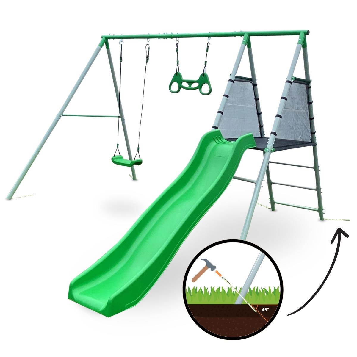 Parco giochi XXL per bambini in giardino con altalena, trapezio ginnico e scivolo