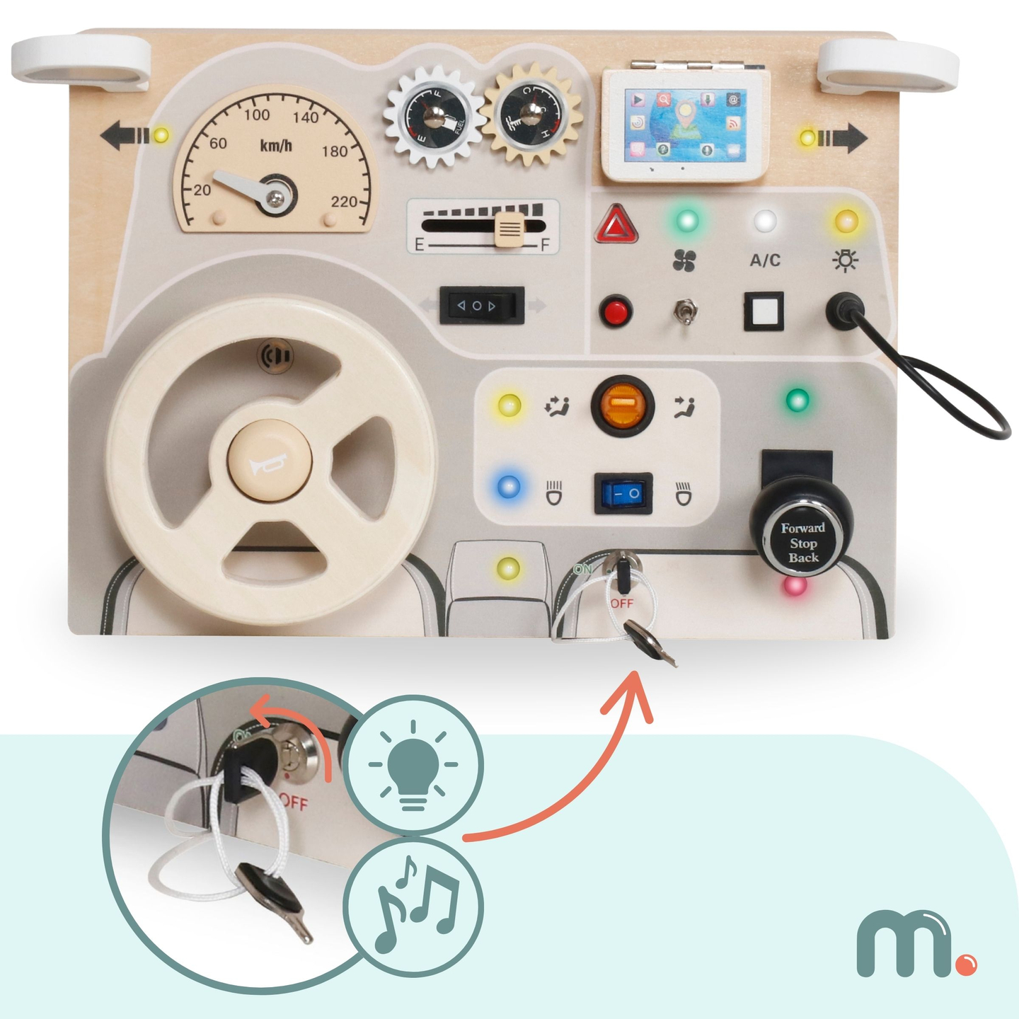 Tavola da gioco montessoriana in legno per bambini piccoli - cruscotto dell'automobile