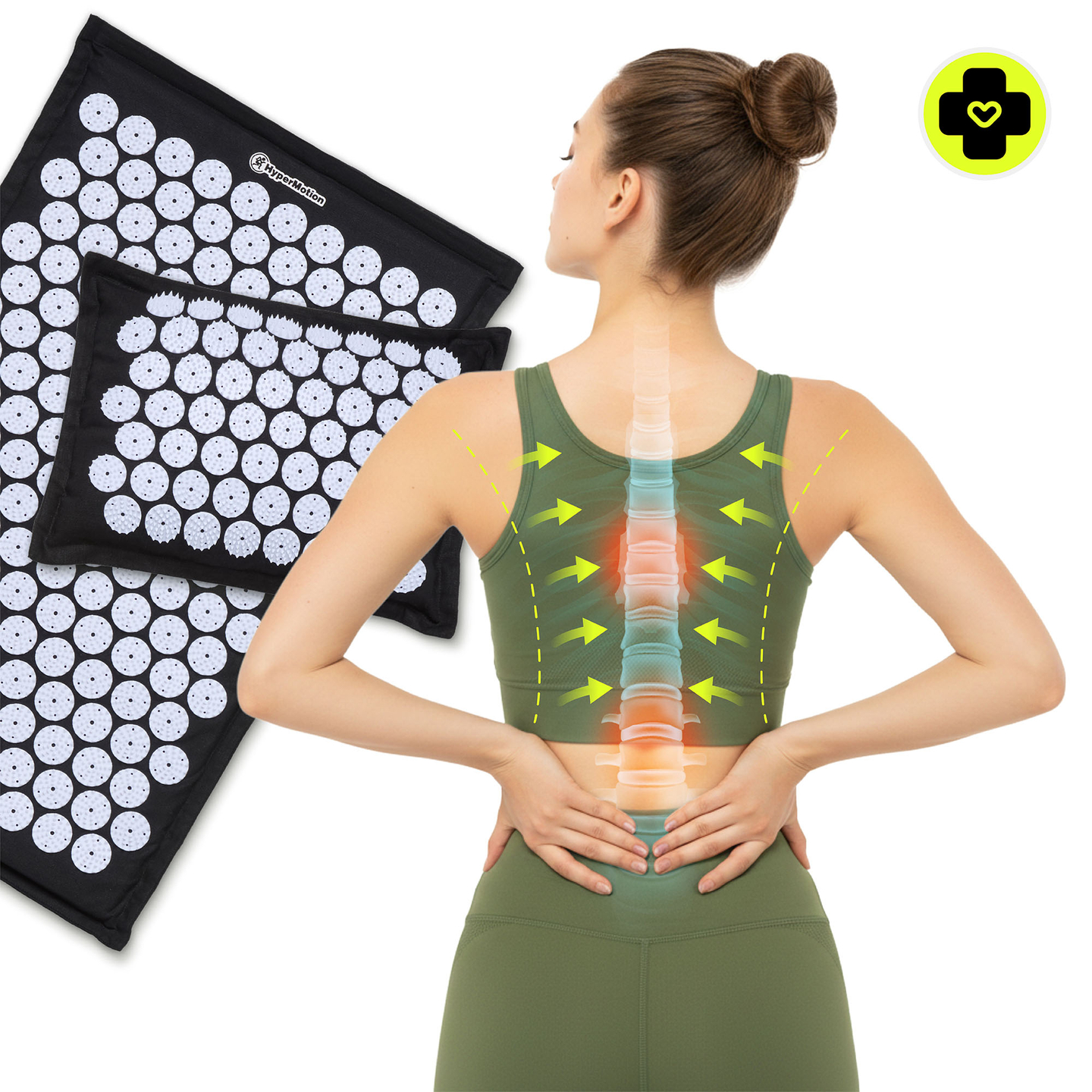 Tappetino per agopressione in lino ecologico con cuscino in fibra di cocco e grano saraceno – 68 cm HyperMotion nero e bianco