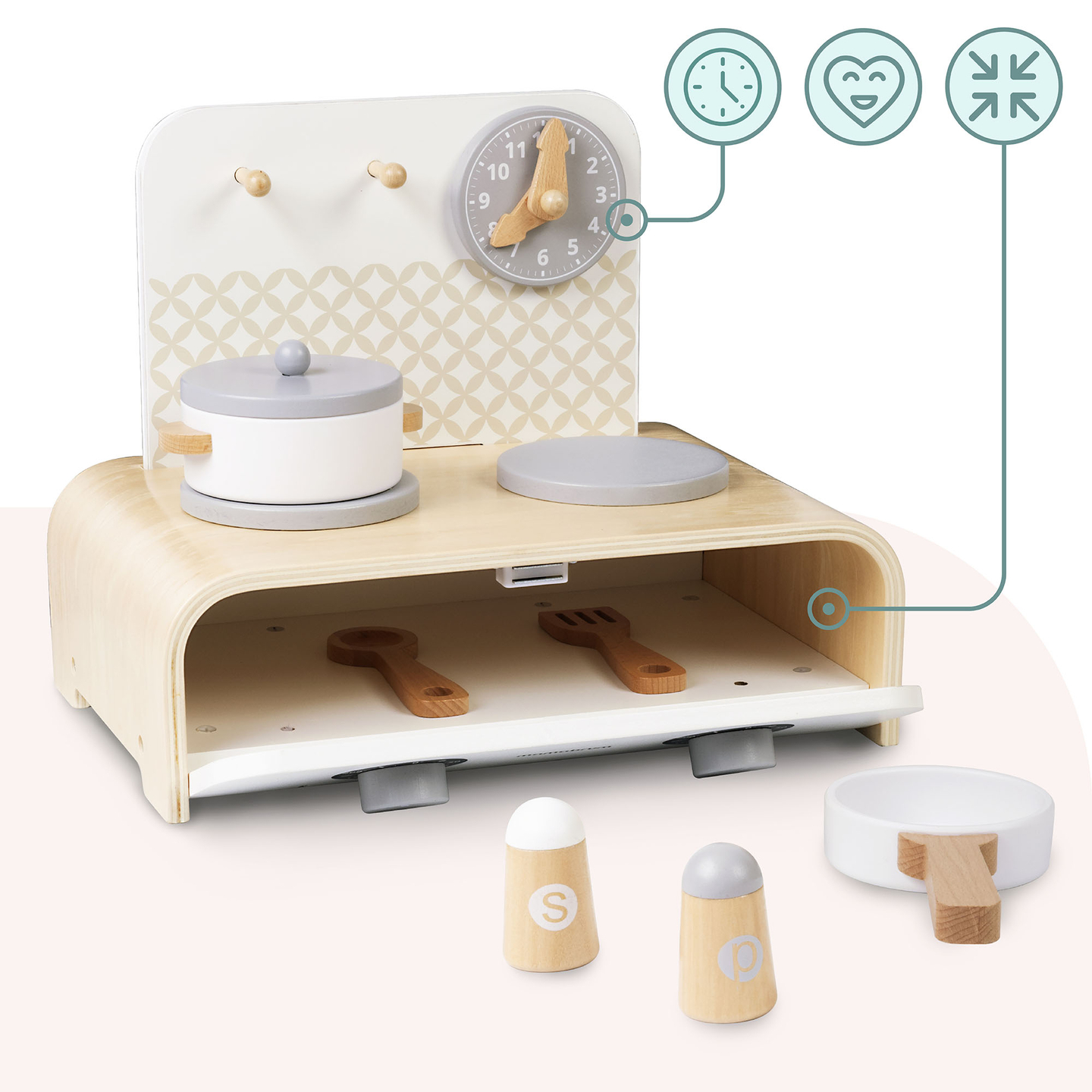 Mamabrum Cucina pieghevole in legno per bambini - Set con pentole, accessori da cucina e contenitori