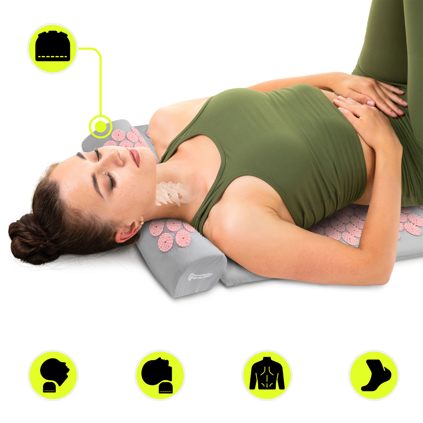 Tappetino per agopressione grande con cuscino e fodera - 130 cm HyperMotion grigio e rosa