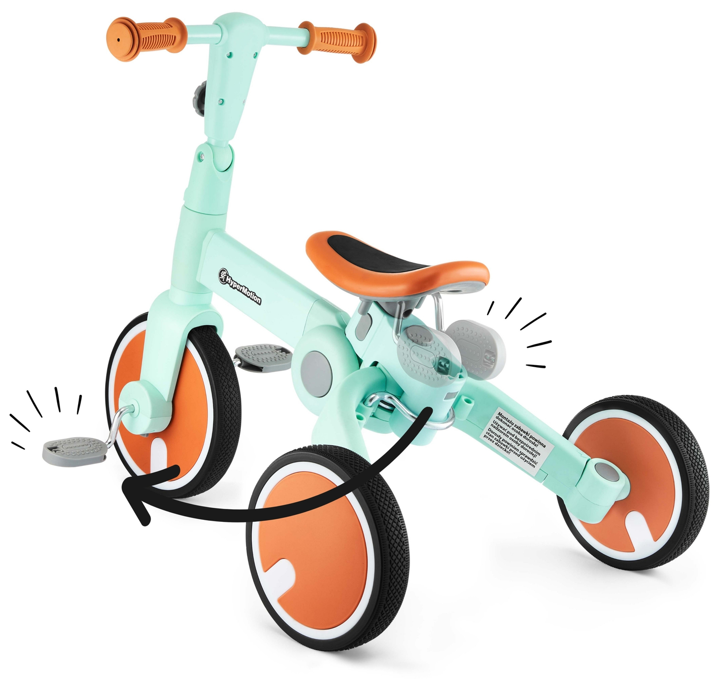 Triciclo per bambini, bici da fondo, passeggino - 5 in 1 di HyperMotion