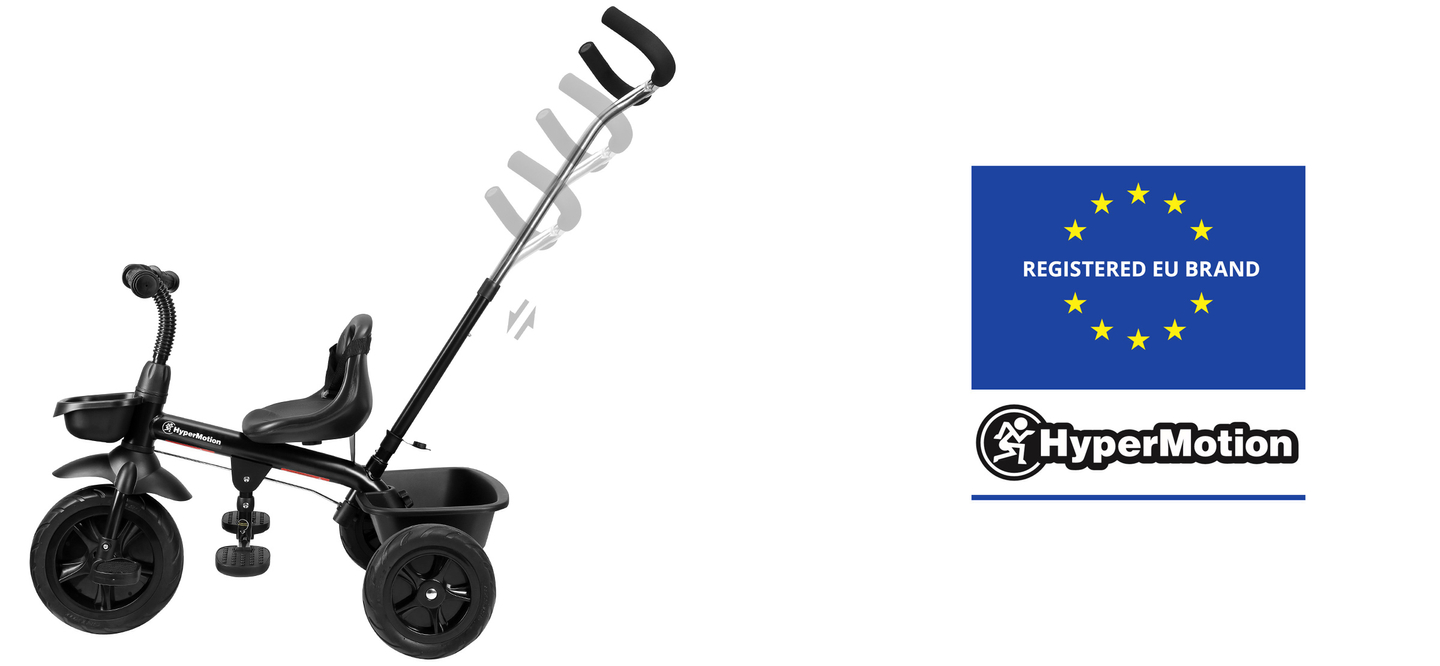 HyperMotion TOBI VECTOR triciclo - ruote gonfiabili eterne + barra di spinta. Colore: nero.