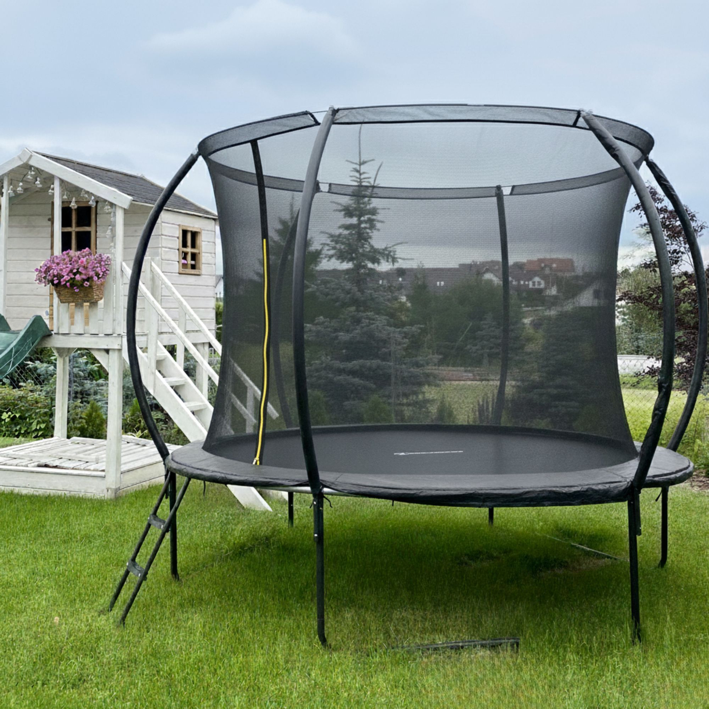 Trampolino da giardino XL per bambini HyperMotion - 305 cm 10FT - con scala e rete interna - per casa e giardino