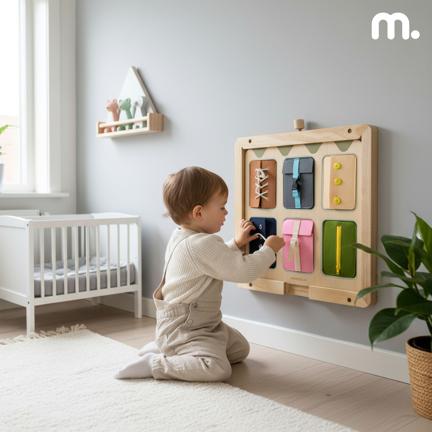 Tavola manipolativa Montessori in legno – Apprendimento sensoriale dell'indipendenza - lacci, fibbie, bottoni, automatici, cerniera