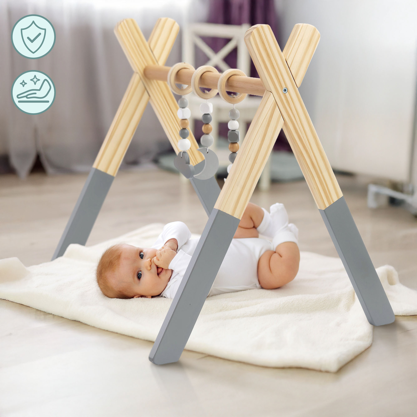 Baby Gym, supporto educativo in legno - colore grigio