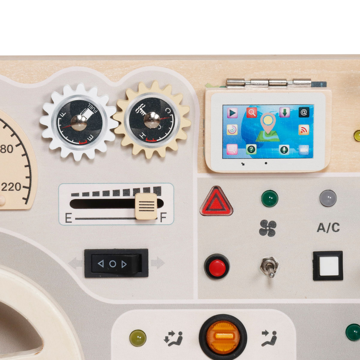 Tavola da gioco montessoriana in legno per bambini piccoli - cruscotto dell'automobile