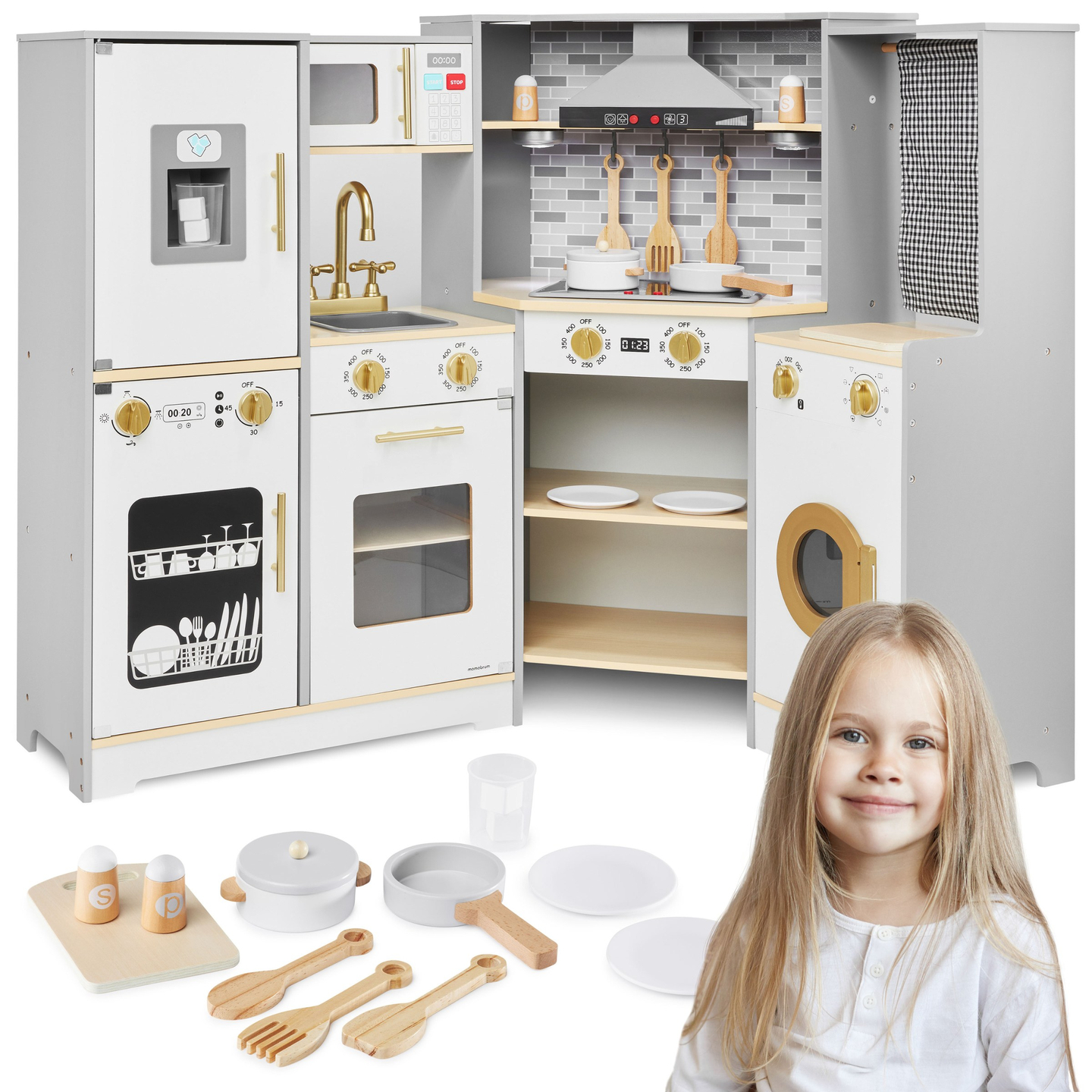 Cucina interattiva in legno XXXL con illuminazione a LED, cappa e accessori