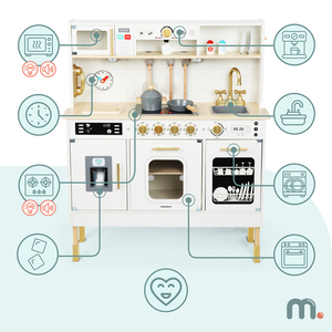 Cucina interattiva XXL in legno con accessori e illuminazione a LED - su due livelli