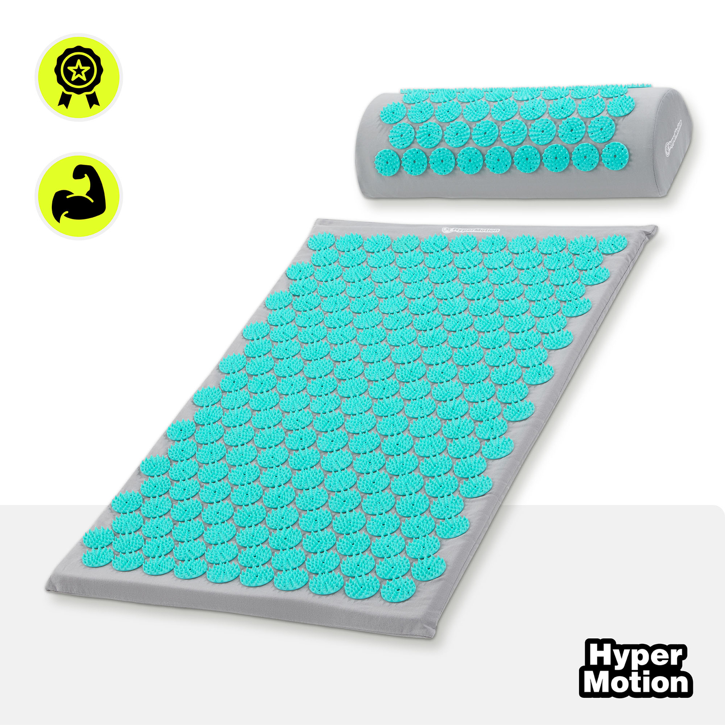 Tappetino per agopressione con cuscino e fodera - 72 cm HyperMotion grigio-menta